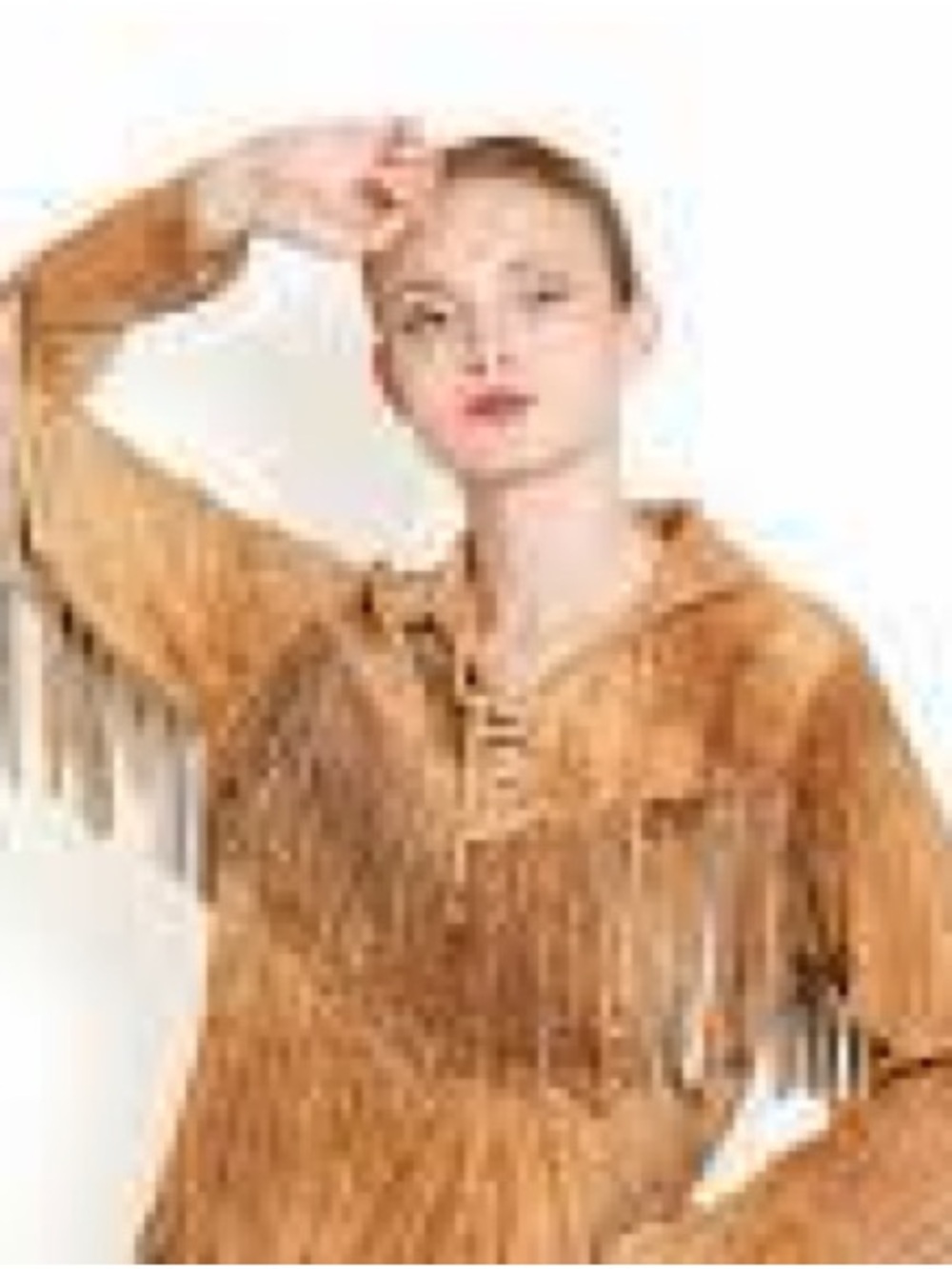 Ralph Lauren Tan Suede Fringe Lace-Up Pullover vintage 1990s - Picture 2 of 5